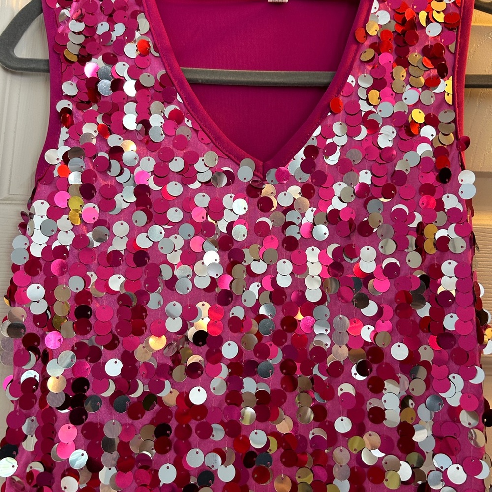 Pink Silver Sequin Disco Retro 1980s Mini Dress Costume